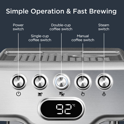 Geek Chef 20-Bar Espresso Machine – Professional Home Coffee Maker with Milk Frother, 1.8L Water Tank & Stainless Steel Design