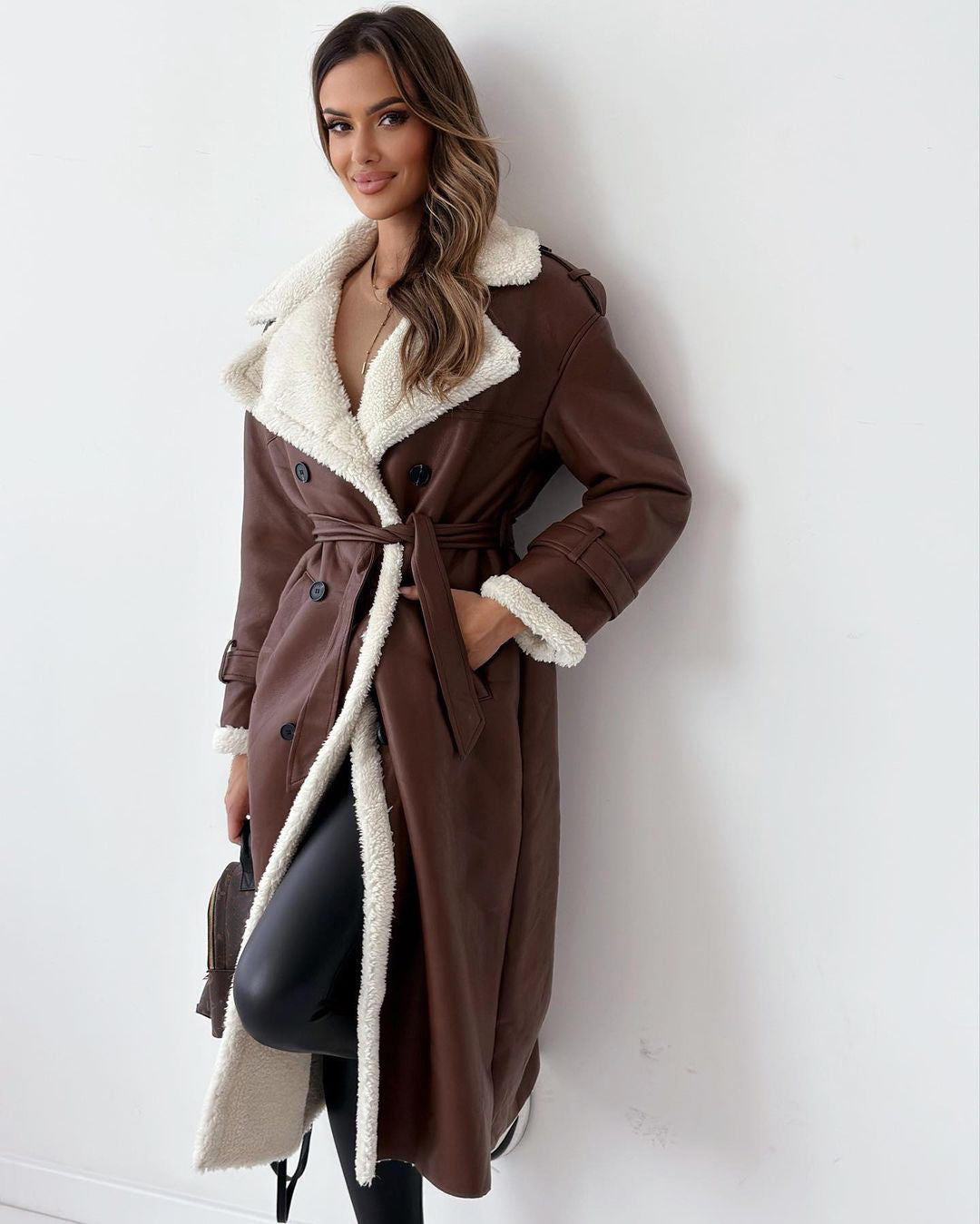 Elegant Winter Belted Trench Coat – Double-Breasted Lapel Windbreaker | Women’s Mid-Length Fashion Overcoat