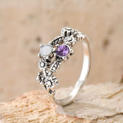 Royal Purple Blossom Gemstone Flower Ring for Women – Elegant Floral Crystal Jewelry