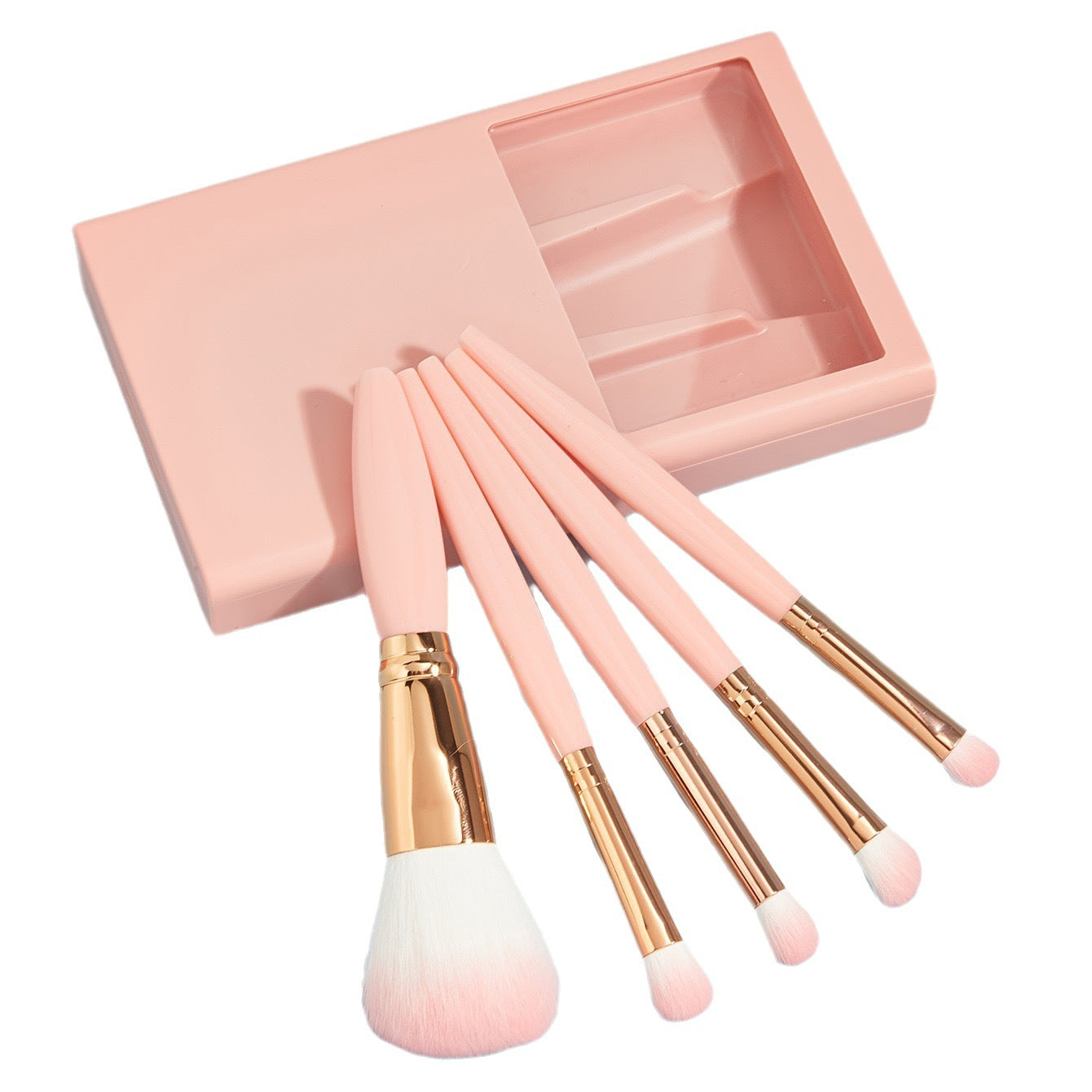5-Piece Makeup Brush & Mirror Travel Set – Compact Beauty Kit for On-the-Go Touch-Ups