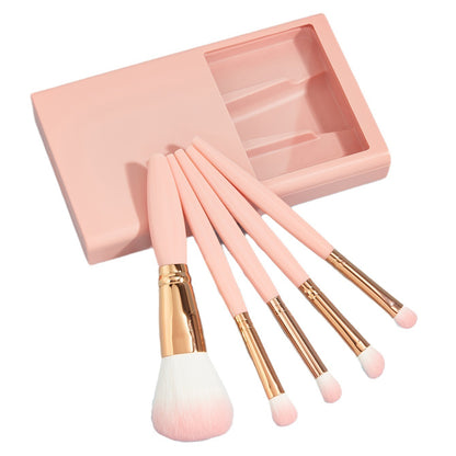 5-Piece Makeup Brush & Mirror Travel Set – Compact Beauty Kit for On-the-Go Touch-Ups