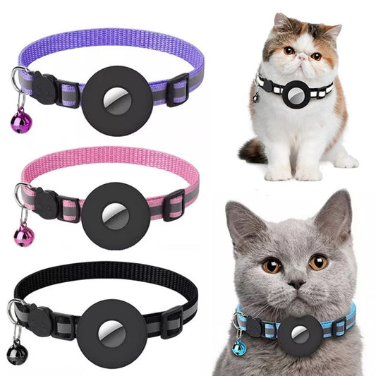 Reflective Waterproof Nylon Collar with AirTag Holder – Smart Pet Tracker for Dogs & Cats