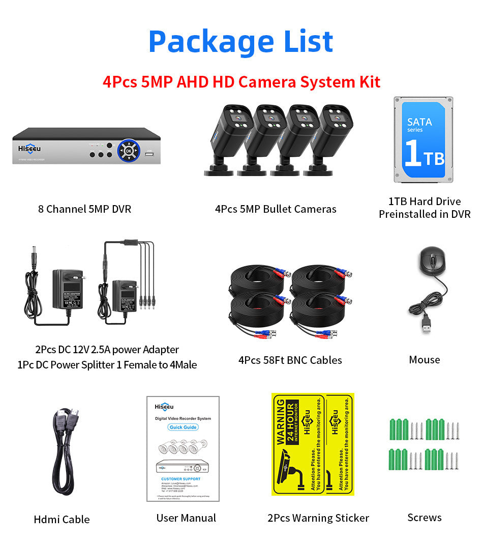 Outdoor Waterproof 5MP AHD Security Camera System – Commercial HD Wired Surveillance Suite