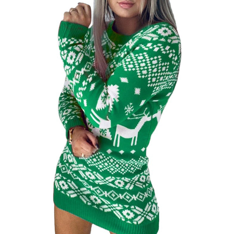 Women’s Christmas Elk & Snowflake Sweater – Cute Ugly Xmas Long Sleeve Knit Pullover | Soft Winter Jacquard Jumper