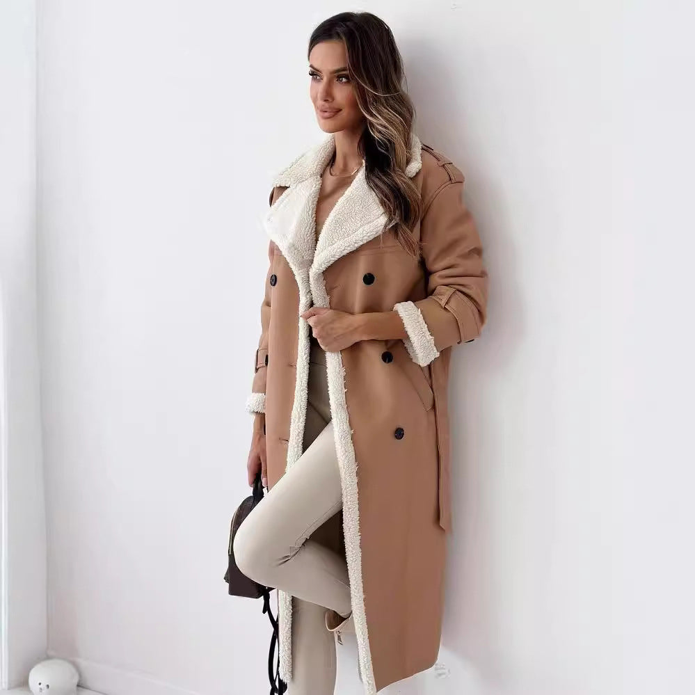 Elegant Winter Belted Trench Coat – Double-Breasted Lapel Windbreaker | Women’s Mid-Length Fashion Overcoat