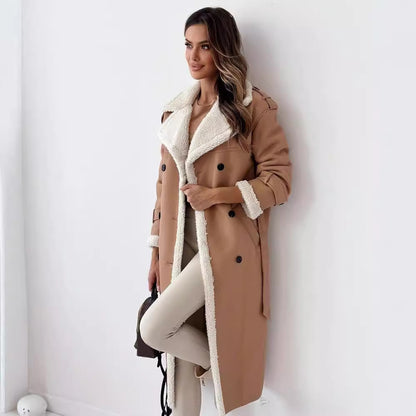 Elegant Winter Belted Trench Coat – Double-Breasted Lapel Windbreaker | Women’s Mid-Length Fashion Overcoat