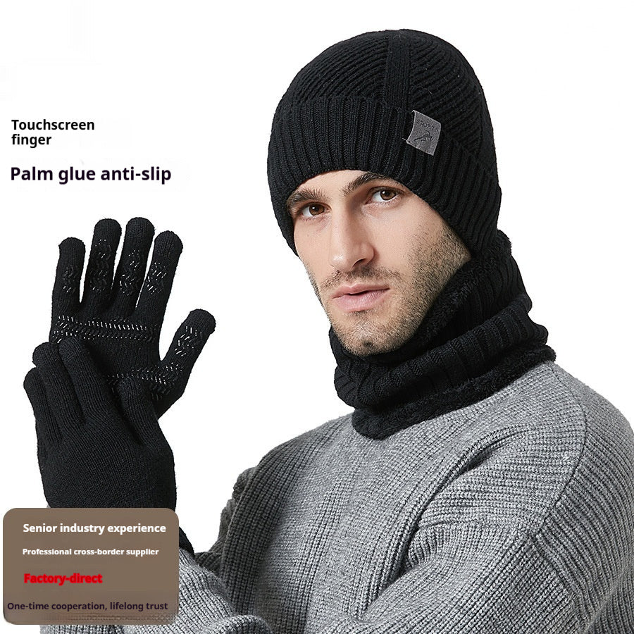 Men’s Winter 3-Piece Set – Thickened Hat, Scarf & Gloves for Cold Weather