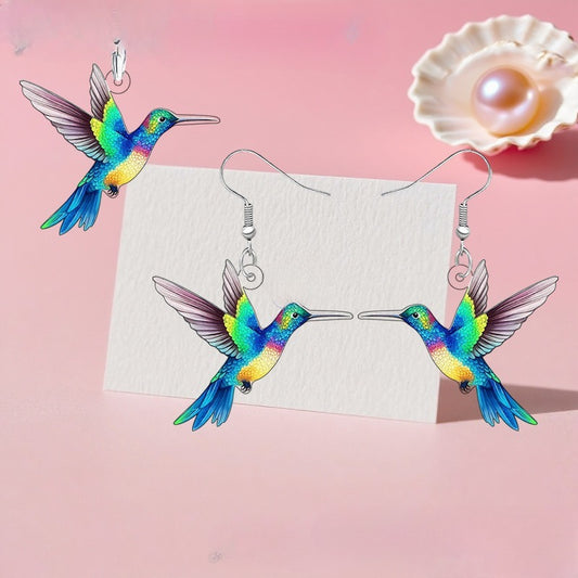 Colorful Hummingbird Jewelry Set – Necklace & Earrings Two-Piece Collection for Women