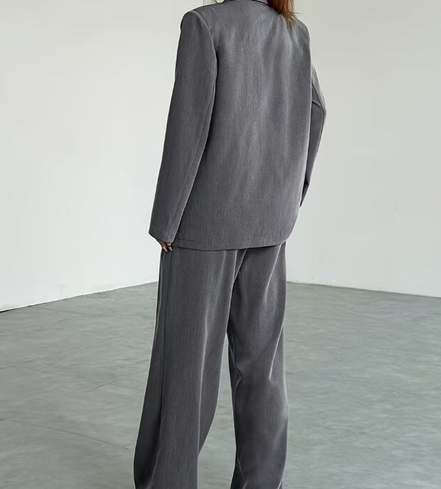 Women’s 3-Piece Solid Color Lapel Top Set – Front-Buttoned Long-Sleeve with Pockets