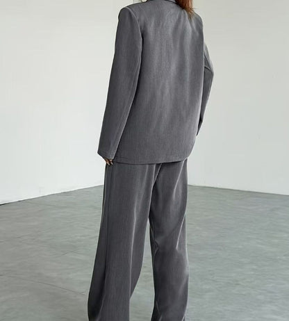 Women’s 3-Piece Solid Color Lapel Top Set – Front-Buttoned Long-Sleeve with Pockets