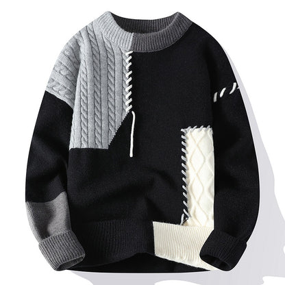 Men’s Winter Colorblock Knit Sweater – Stylish Long Sleeve Pullover | Warm Casual Fashion Top