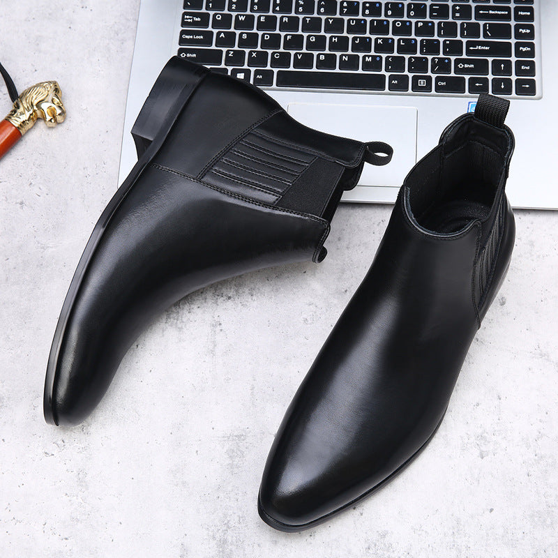 Men’s Retro British Chelsea Boots – Pointed Toe High-Top Leather Style