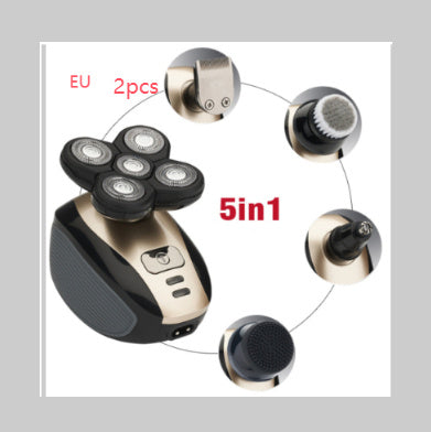 5-in-1 Electric Head Shaver for Men – Multi-Blade Rotary Razor with Beard, Nose & Facial Grooming Kit