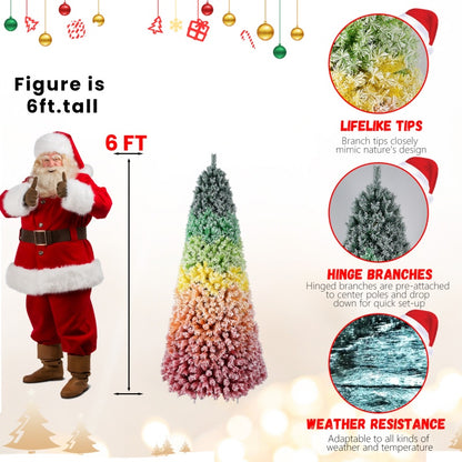 6FT / 7.5FT Artificial Rainbow Christmas Tree – Hinged Design with Colorful PVC Branch Tips (Unlit)