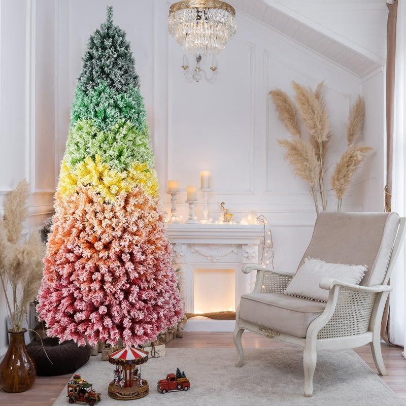 6FT / 7.5FT Artificial Rainbow Christmas Tree – Hinged Design with Colorful PVC Branch Tips (Unlit)