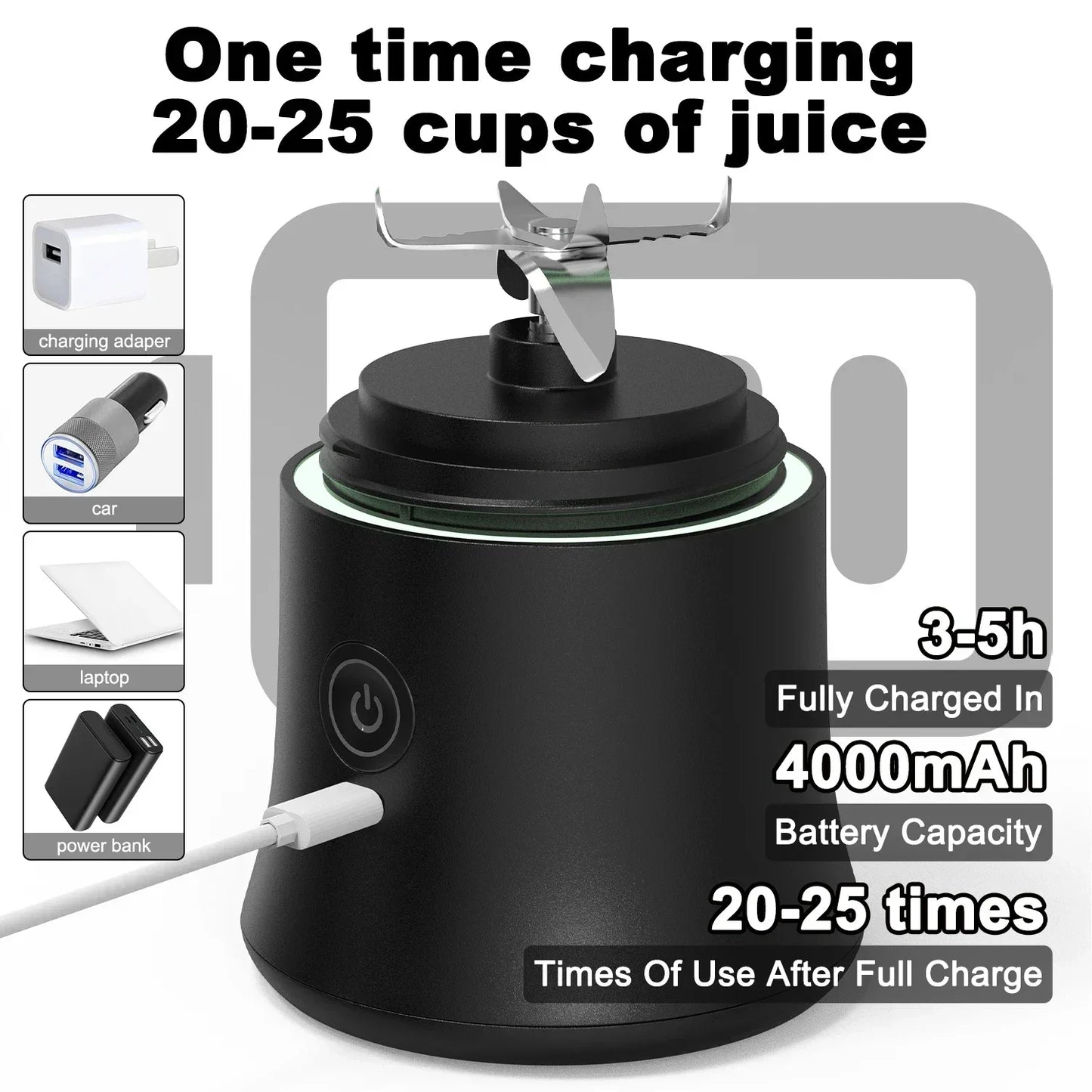 【 Portable Blender 600ML – USB Rechargeable Smoothie & Juice Maker (4000mAh)