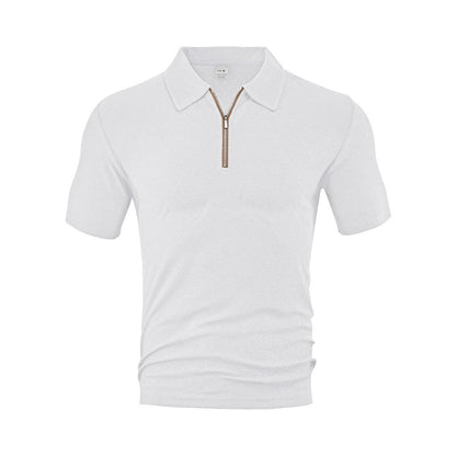 Men’s Casual Loose Short Sleeve Shirt with Front Zipper – Modern Streetwear Style