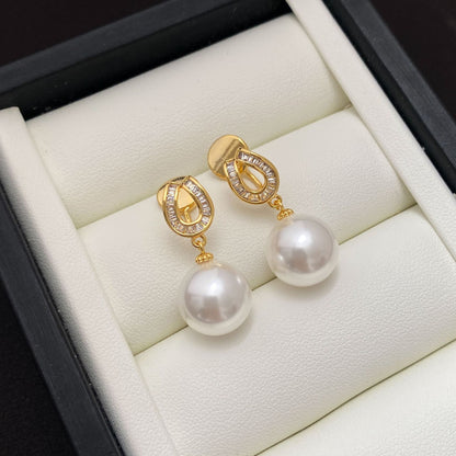 Elegant Geometric Champagne Pearl Earrings – Modern Luxury Drop Jewelry for Women