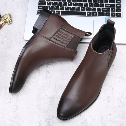 Men’s Retro British Chelsea Boots – Pointed Toe High-Top Leather Style