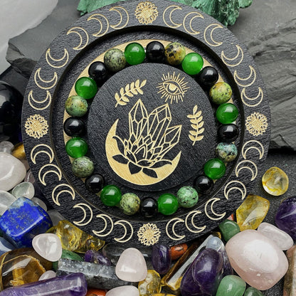 Men’s Casual Green Onyx & Obsidian Crystal Bracelet – Natural Stone Energy Jewelry