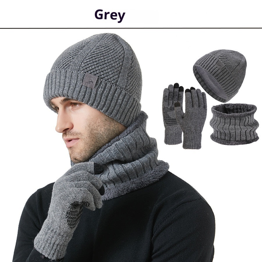 Men’s Winter 3-Piece Set – Thickened Hat, Scarf & Gloves for Cold Weather