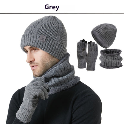 Men’s Winter 3-Piece Set – Thickened Hat, Scarf & Gloves for Cold Weather