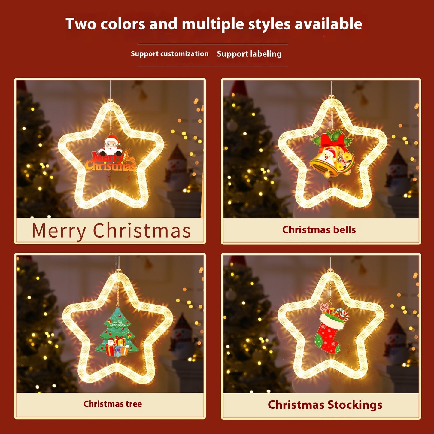 LED Christmas Star Pendant – Holiday Window & Door Hanging Light Decoration