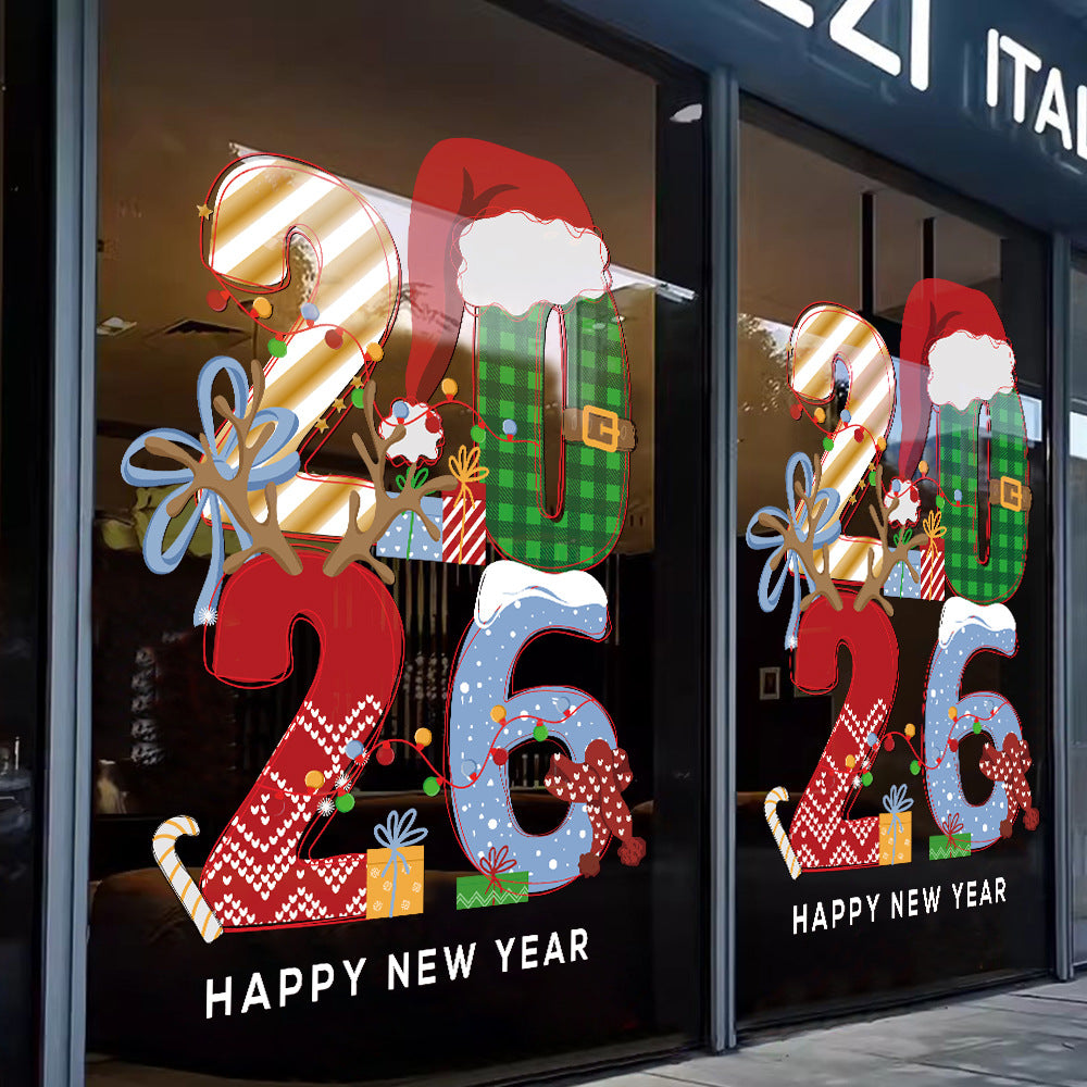 2026 New Year & Christmas Window Stickers – Festive Removable PVC Glass Decals for Home, Shop & Party Decoration