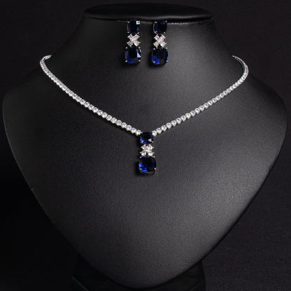 Elegant Small Square Zircon Pendant Earrings – Bride Collarbone Chain Design Jewelry