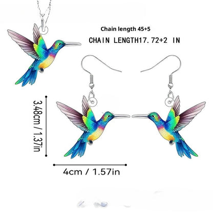 Colorful Hummingbird Jewelry Set – Necklace & Earrings Two-Piece Collection for Women