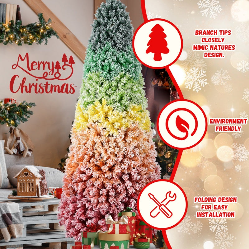 6FT / 7.5FT Artificial Rainbow Christmas Tree – Hinged Design with Colorful PVC Branch Tips (Unlit)