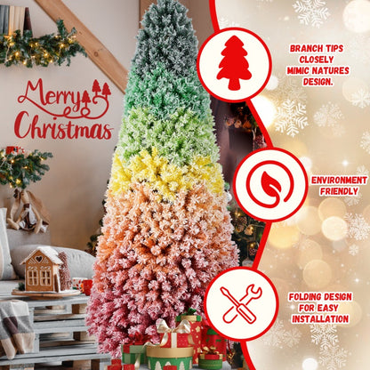 6FT / 7.5FT Artificial Rainbow Christmas Tree – Hinged Design with Colorful PVC Branch Tips (Unlit)