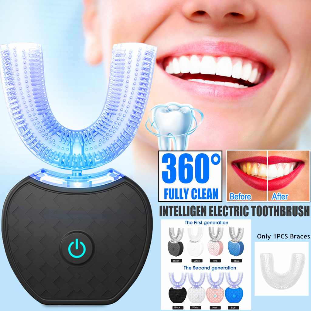 360° Smart Automatic Electric U-Type Toothbrush – Waterproof, Blue-Light Whitening & USB Rechargeable