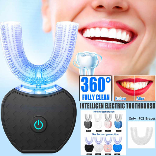 360° Smart Automatic Electric U-Type Toothbrush – Waterproof, Blue-Light Whitening & USB Rechargeable