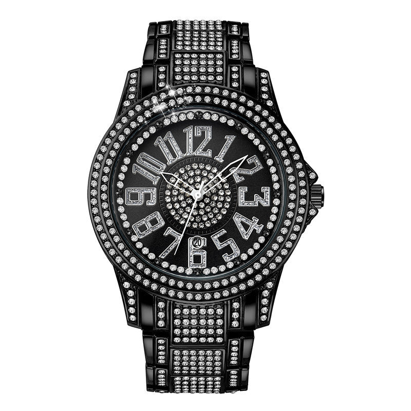 Luxury Men’s Diamond Accent Quartz Watch with Durable Alloy Strap & Date Display