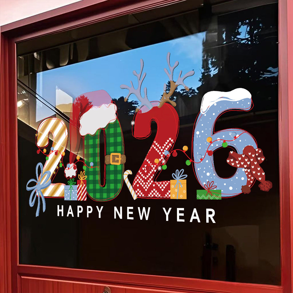 2026 New Year & Christmas Window Stickers – Festive Removable PVC Glass Decals for Home, Shop & Party Decoration