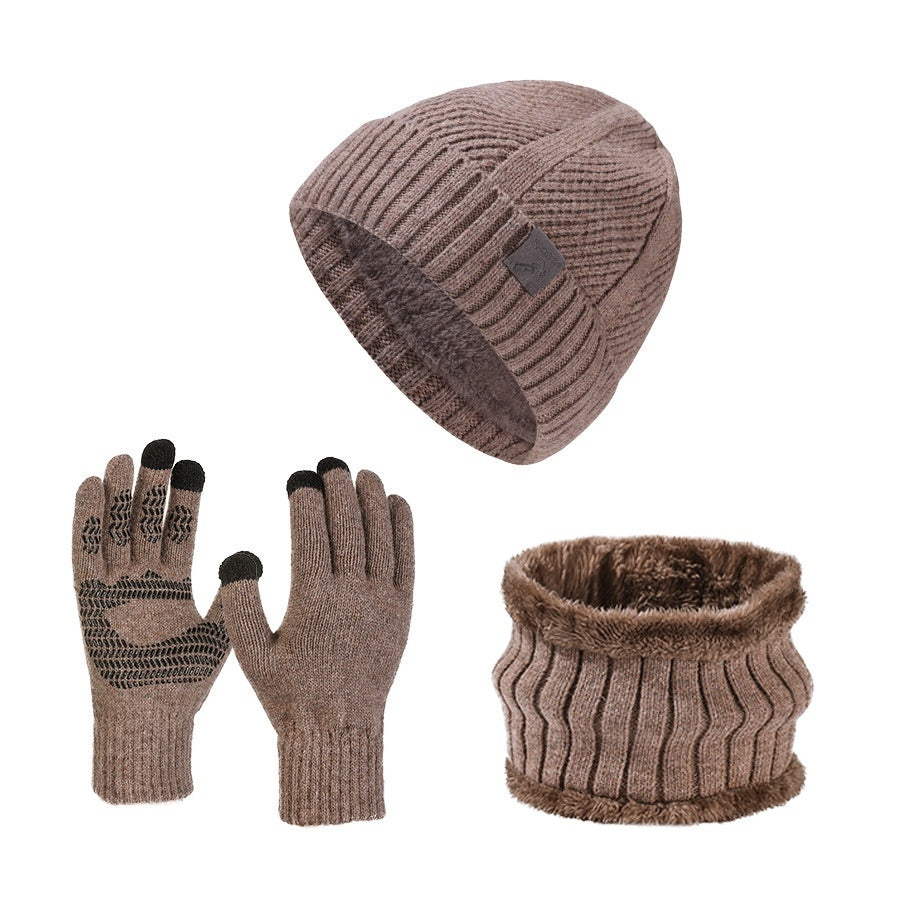 Men’s Winter 3-Piece Set – Thickened Hat, Scarf & Gloves for Cold Weather