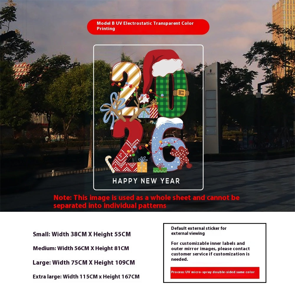 2026 New Year & Christmas Window Stickers – Festive Removable PVC Glass Decals for Home, Shop & Party Decoration