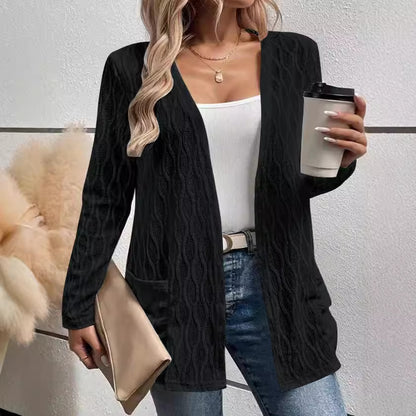 Hollow-Out Casual Knitted Long-Sleeve Cardigan – Stylish Commuter Sweater