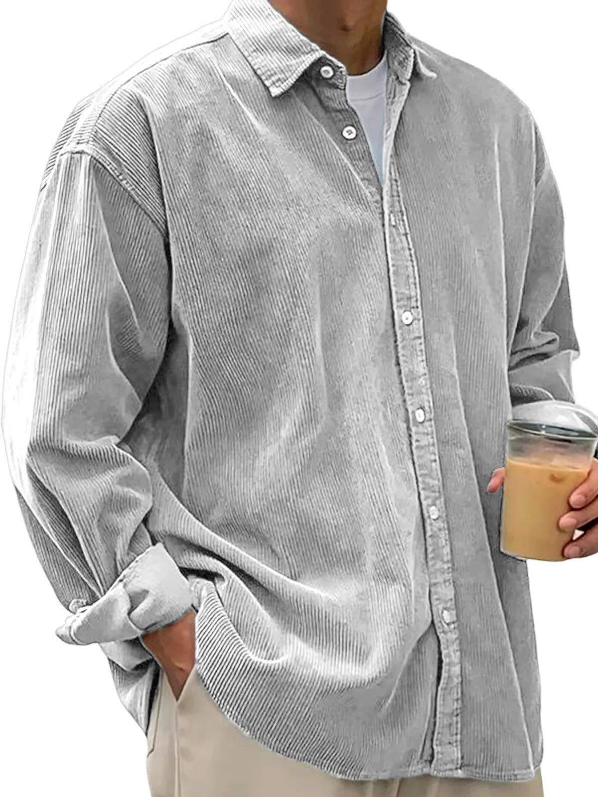 Men’s Casual Loose Thick Shirt Jacket – Autumn & Winter Warm Overshirt Coat