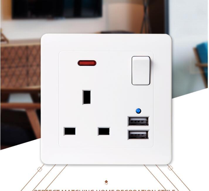 British Standard 3-Pin USB Wall Socket Panel – Dual USB Fast Charging Power Outlet