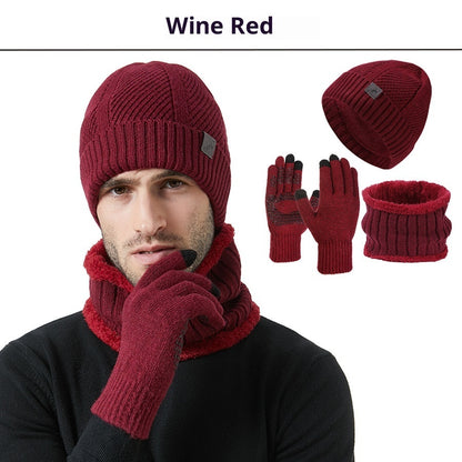 Men’s Winter 3-Piece Set – Thickened Hat, Scarf & Gloves for Cold Weather