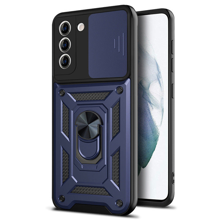 Magnetic Armor Bracket Phone Case with Push-Window Camera Cover – Full Protection with Stand Function