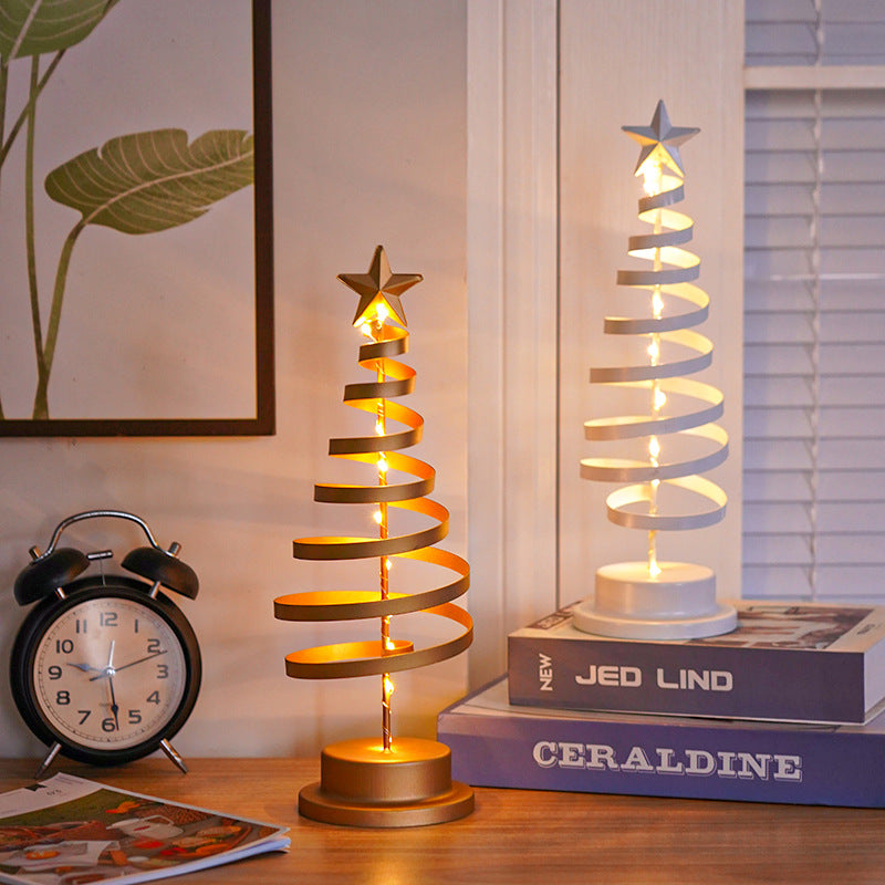 LED Spiral Christmas Tree Table Lamp – Wrought Iron Holiday Night Light & Festive Desktop Ornament