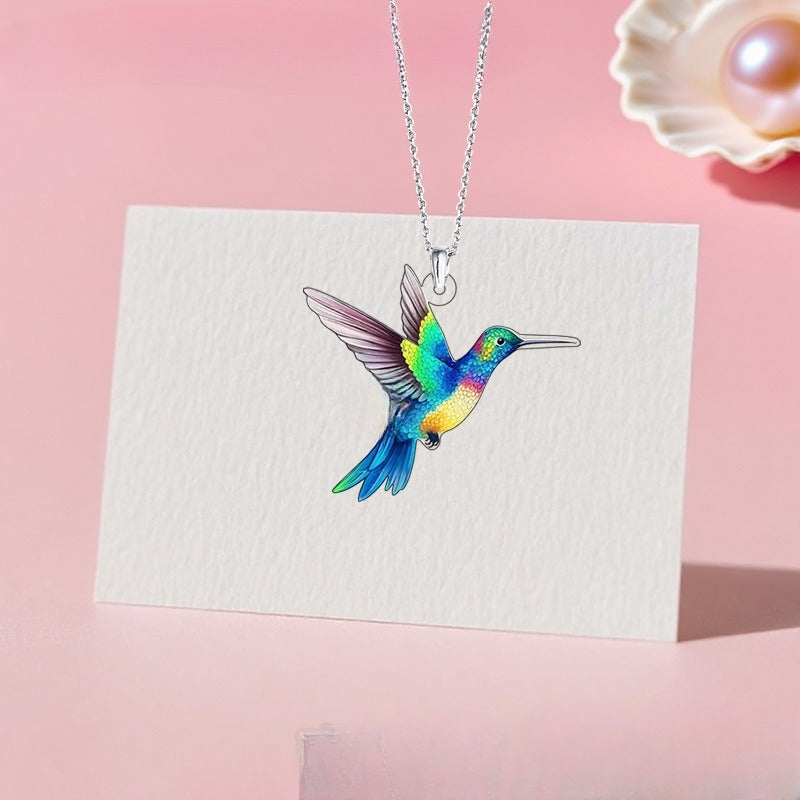 Colorful Hummingbird Jewelry Set – Necklace & Earrings Two-Piece Collection for Women