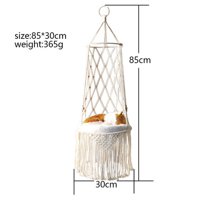 Macrame Hanging Cat Bed – Wall-Mounted Hammock Swing for Cats & Small Pets