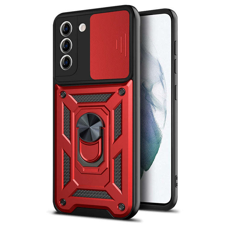 Magnetic Armor Bracket Phone Case with Push-Window Camera Cover – Full Protection with Stand Function