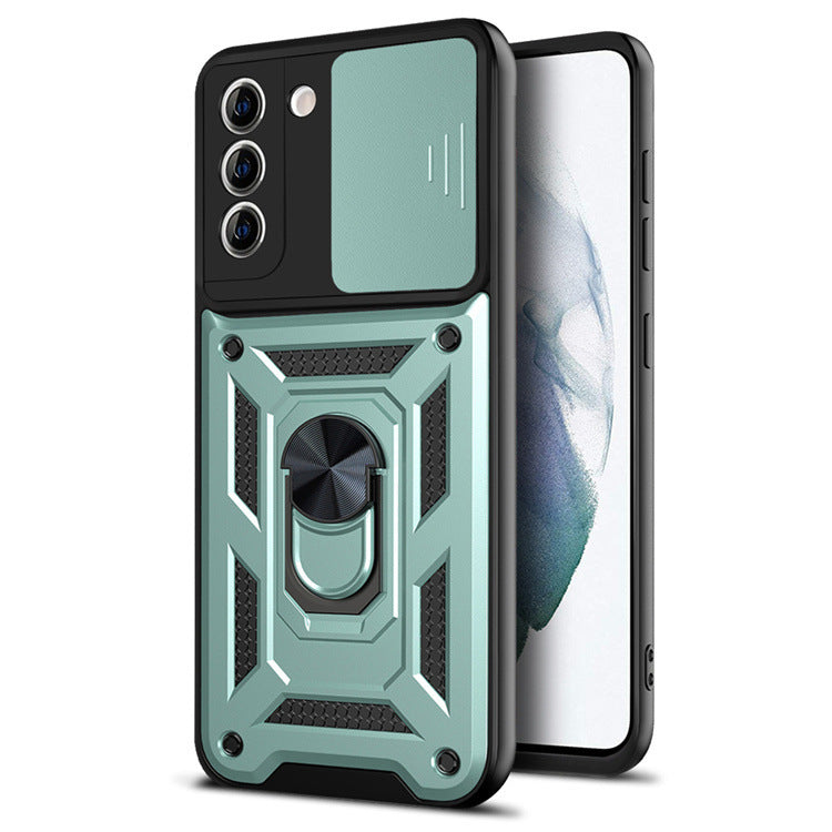 Magnetic Armor Bracket Phone Case with Push-Window Camera Cover – Full Protection with Stand Function