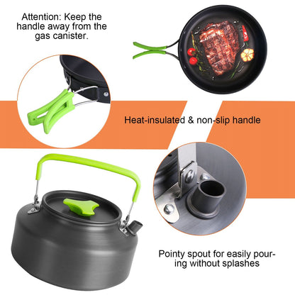 16PCS Camping Cookware Set – Portable Aluminum Pot, Pan & Stove Kit (Pan-European Shipping)