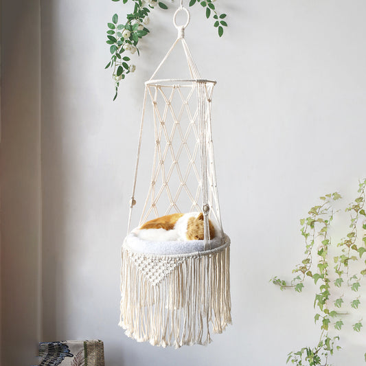 Macrame Hanging Cat Bed – Wall-Mounted Hammock Swing for Cats & Small Pets